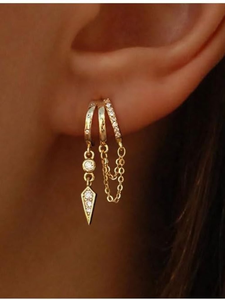 Dangle Earrings For Women,14k Gold Plated Triple Huggie Stud Earrings Cute State